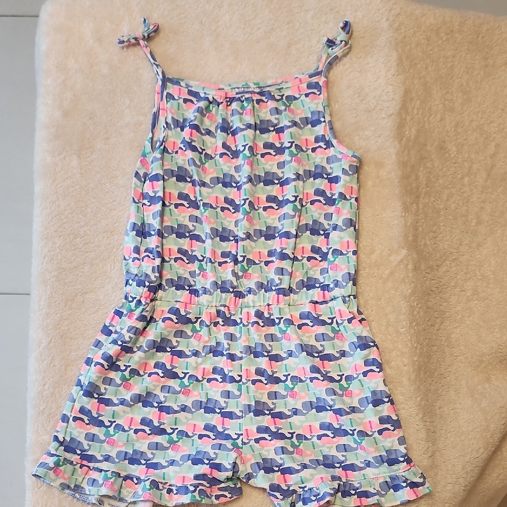 Vineyard Vines Kids Romper in Pink and Blue Whale Print